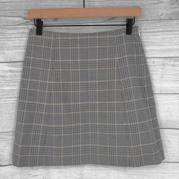 Aritzia Babaton Yellow Black Blue Plaid Side Zip Mini Skirt Size 6 - Picture 1 of 7